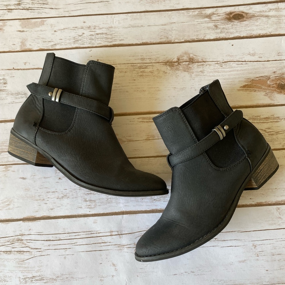 DIBA Black Ankle Boot with strap detail. Size 6 1/2.